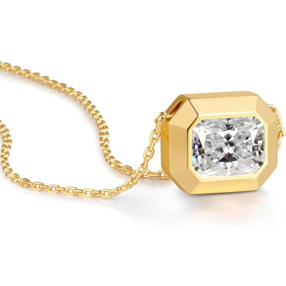 LEONIDS 2 Carat Emerald Cut Moissanite Necklace for Women | D Color VVS1 Clarit 925 Sterling Silver 14K Gold Pendant Necklace | Birthday Jewelry Gifts for Her Mom Wife