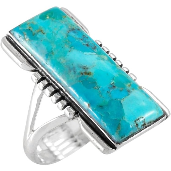 Turquoise Ring Sterling Silver 925 Genuine Gemstones Size 6 to 11