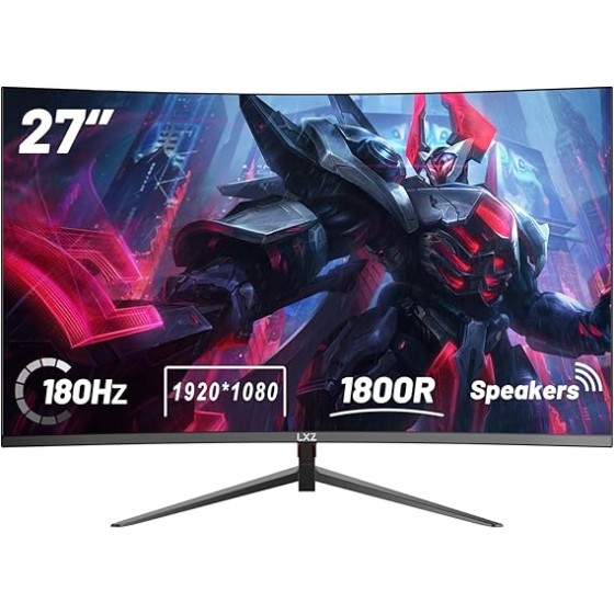 LXZ Curved Gaming Monitor 27 Inch PC Monitor 180hz, Full HD 1080P Frameless 1800R Gaming Display with FreeSync & Eye-Care Technology, DP, HDMI Port - Black