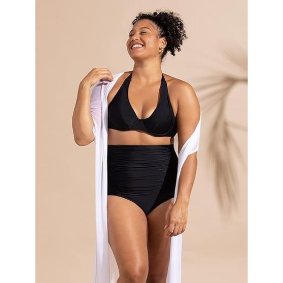 SHAPERMINT Women Ruched High Waisted Bikini Bottom Swimsuit, Tummy Control Full Coverage Swimwear, Small to Plus Size