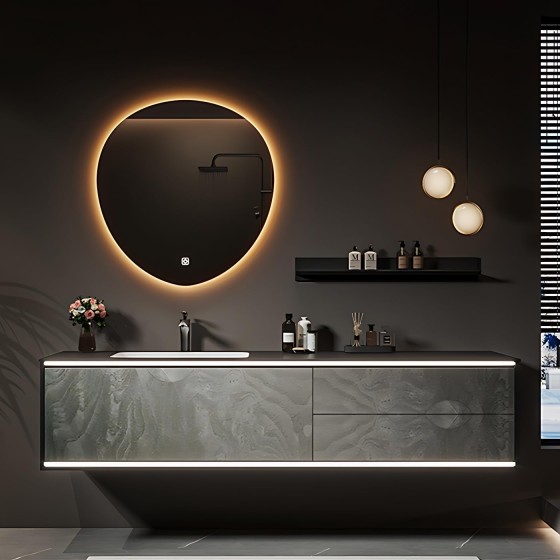 Bathroom Vanity with Sink - Single Sink Solid Wood Bathroom Sink Cabinet, LED Anti-Fog Mirror, Floating Vanity with Ample Storage, Easy Assembly, Modern Elegant Design, Wall Mount Installation