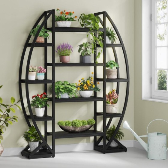 Tribesigns Curved Plant Stand Indoor, 8 Tiered Large Metal Plant Shelf, 69" Tall Industrial Flower Pot Stand Display Rack for Indoor Living Room, Balcony, Patio