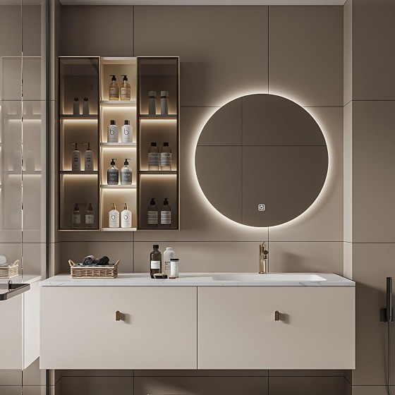 Bathroom Vanity with Sink Set - Equipped with LED Smart Defog Mirror and Mirror Side Cabinet, Wall Mounted Bathroom Sink Cabinet Set, Modern Floating Vanity, Gift for Her